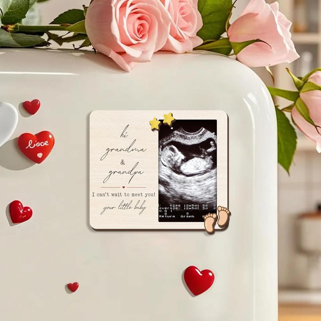 Magnetic Picture Frames - Mother's Day Hi Grandma & Grandpa' Ultrasound Fridge Magnet Photo Frame - Pregnancy Announcement Gift for Grandparents - Refrigerator Decor