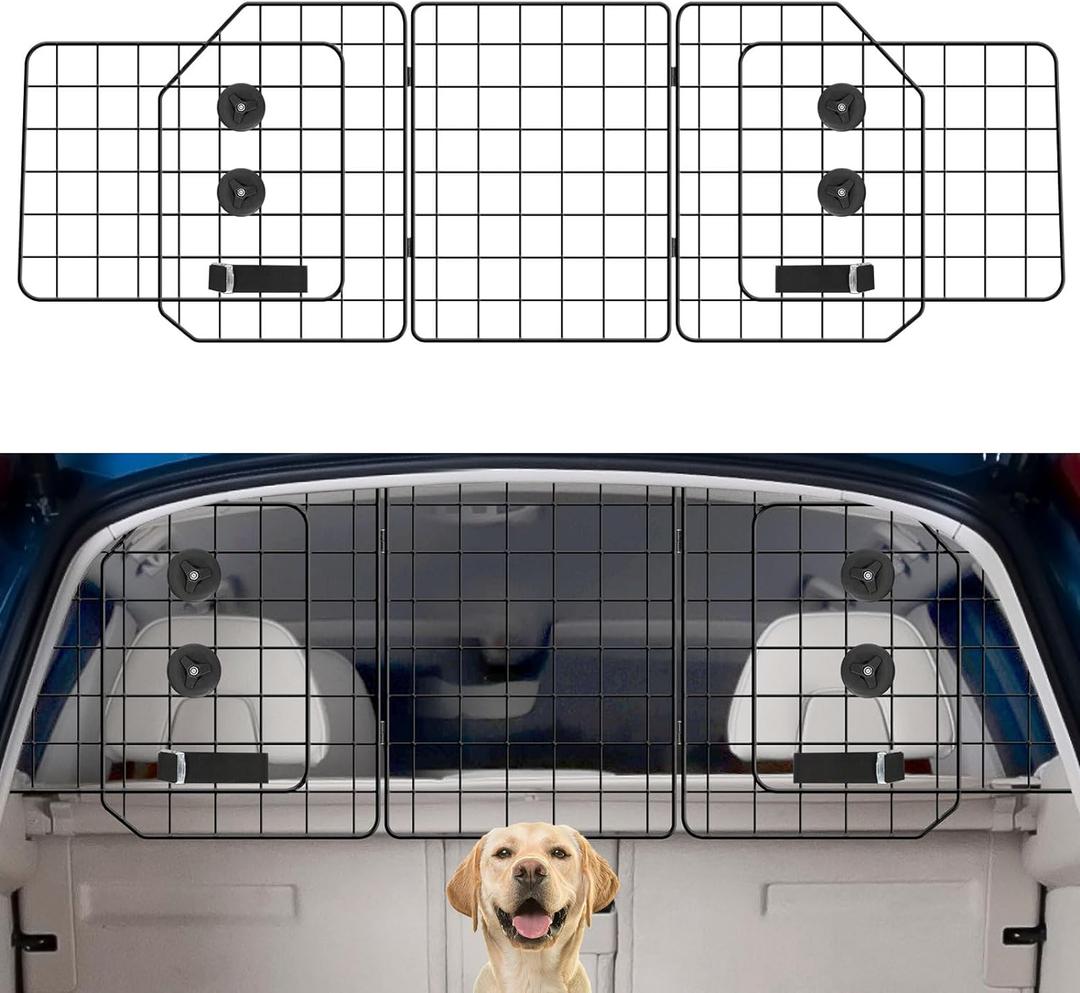 OUSHENG Car Dog Barrier for SUV, Adjustable Pet Divider Gate for Trunk Cargo Area, Universal-Fit Back Seat Heavy-Duty Wire Mesh Dogs Separator Guard Net, Vehicles Safety Travel Accessories