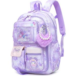 Lovely Girls Backpack School Bag for Students Kids Book Bag with Multiple Pockets Splash-proof Children's Backpack（17inch Purple）