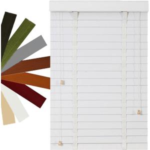 2" Slats Cordless Window Blinds Indoor Wooden Blinds & Shades, Faux Wood Blind 20" 29" 31" 38" 40" 42" 52" 58" 63" 68" 72" Horizontal Venetian Blinds, Darkening Privacy Blinds, (White)