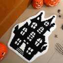 Halloween Castle Bathroom Rug Flocking Door Bath Mat for Kids Shower Bat Mat Decoration Non Slip Washable Bath Rug for Bathroom Shower