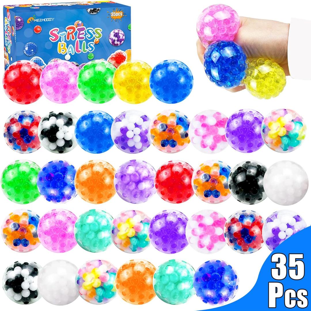 35PCS Stress Balls, Squishy Squeeze Balls Bulk, Sensory Balls, ADHD Stress Relief for Adults , Classroom Prizes, Party Favors, Birthday Gift, Goodie Bag Stuffers