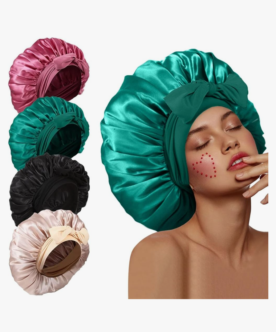 3Pcs Bonnets for Sleeping, Extra Satin Silk Bonnet for Sleeping Women with Tie Band for Curly Hair Jumbo Bonnet Braids