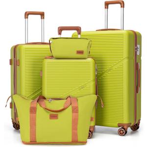 Cosbarn 5 Piece Luggage Sets with Spinner Wheels, Hardshell ABS Suitcase Set with Tsa Lock, Lightweight Hardside Waterproof Travel Suitcases for Men Women, OliveDrab (20"/24"/28")