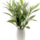 Fake Olive Branches with White Ceramic Vase, Indoor Artificial Olive Tree Stems Faux Green Plants Greenery Leaves in Vase for Farmhouse Office Bedroom Living Room Table Shelf Home Decor