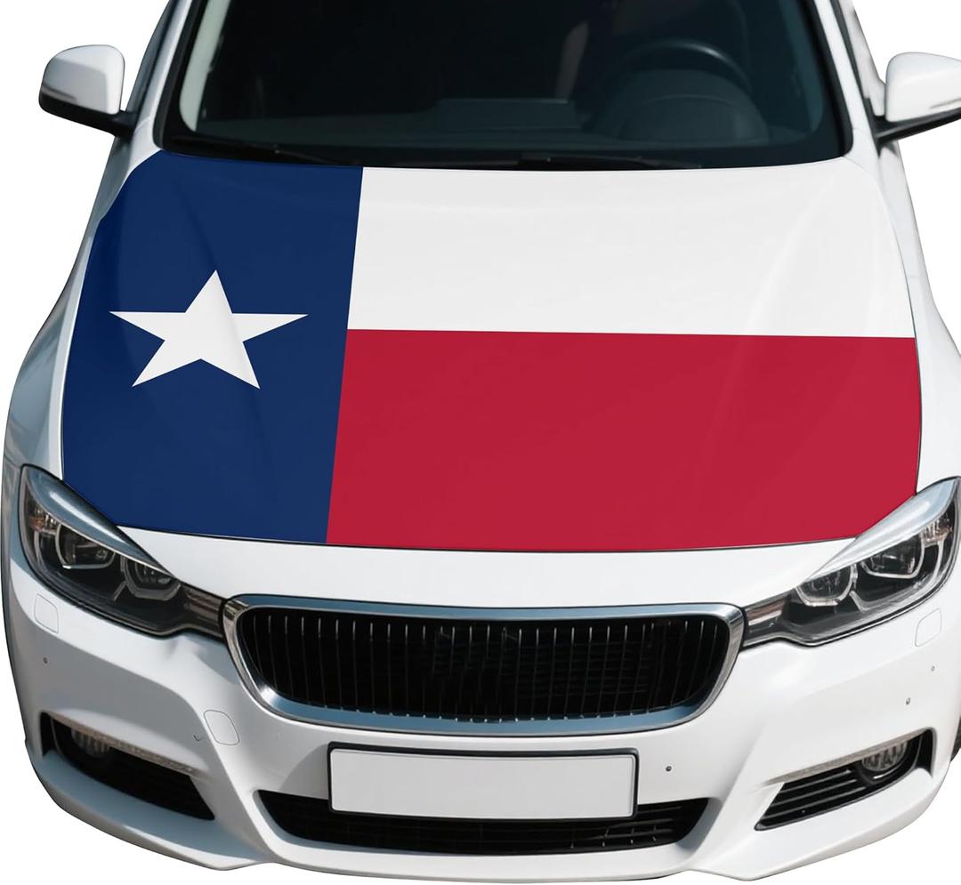 Texas State Flag Car Hood Cover 4X5 Ft Polyester Elastic Fabrics, Universal Fit for Car, SUV, or Van