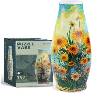 BELEEV 3D Puzzle Vase for Adults, 152 Pieces DIY Plastic Flower Vase, Compatible with Block Flowers, Unique Home & Office Decor, Housewarming and Birthday Gift for Flower Arrangements (Sunflower)