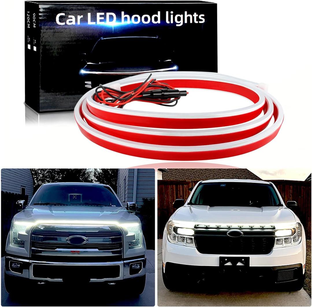 JMTBNO 94 Inches Car Hood Light Strip,Dynamic Car LED Strip Light,Exterior Flexible Daytime Running Light Strip Compatible with GMC Sierra 1500 2500 Chevy Silverado 1500 2500 Dodge Ram 1500 2500 (White)