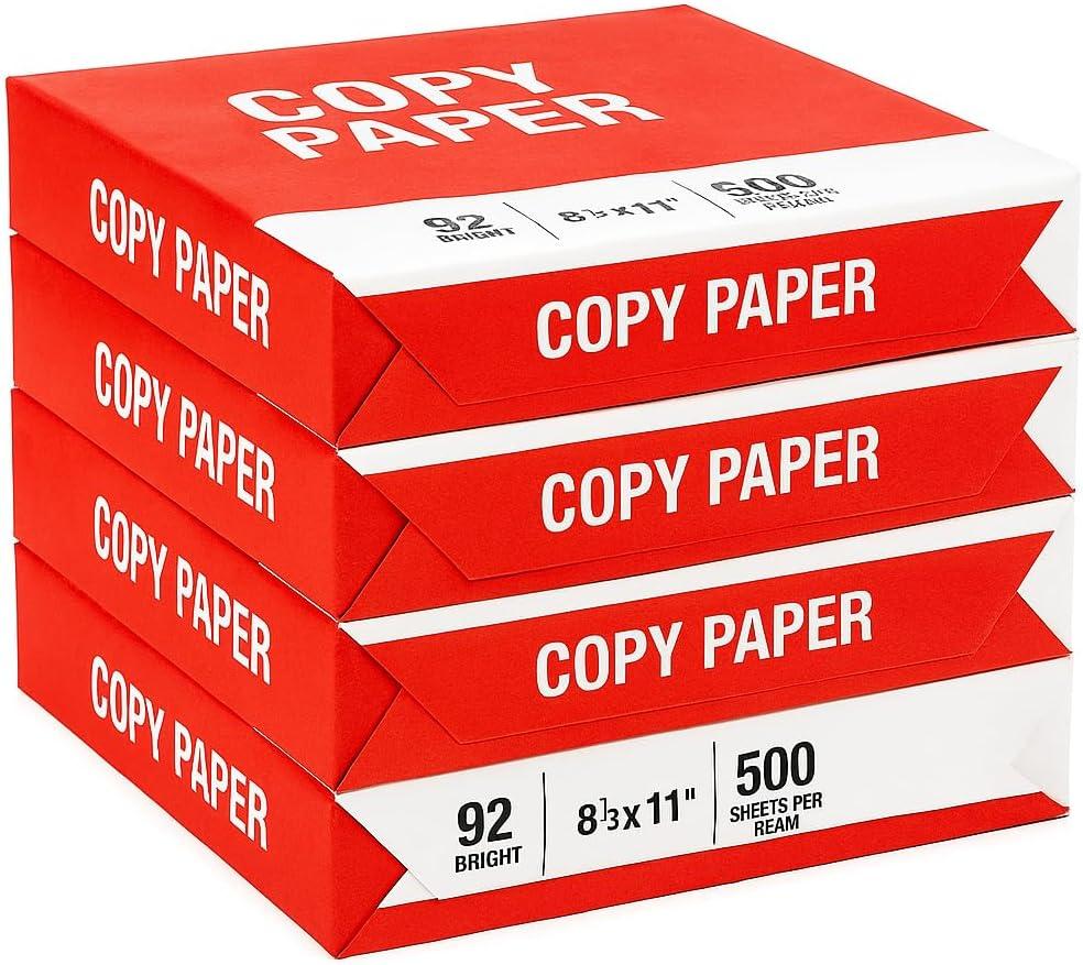 4 Reams Copy Paper  8.5x11 Letter Size, 20lb, 92 Bright  Multipurpose Printer Paper for Office, School, Home  2,000 Sheets Total  Jam-Free, Acid-Free, Inkjet & Laser Compatible