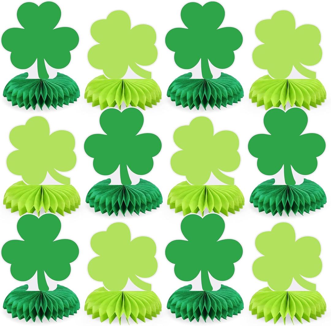 FYSUIMU 12Pcs St. Patrick's Day Honeycomb Centerpieces Green Shamrock Table Toppers Lucky Clover Table Party Decorations for Irish Party Supplies