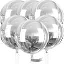 PartyWoo Metallic Silver Foil Balloons 6pcs 32 Inch Large Round Foil Big Giant 4D Jumbo Inflatable Mirror Ball Mylar Balloons for Graduation Birthday Engagement Space Themed Party Decorations