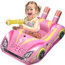 JOSEN Pool Floats Kids with Water Gun, Inflatable Ride-on Car Funny Pool Floats for Kids Ages 3-8, Toddler Pool Float, Summer Outdoor Lake Beach Party Pool Toys for Boys Girls (Pink)