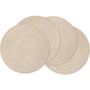 SHACOS Round Braided Placemats Set of 4 Round Table Mats for Dining Tables 15 inch Non Slip Washable Kitchen Table Place Mats Natural Farmhouse Decor (Beige)