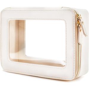 Aveniee Clear Makeup Bag Organizer, Travel Toiletry Bag Cosmetic Case for Women, Make Up Skincare Pouch Car Organizer Bag with Zippers for Essentials,White,Medium Classic