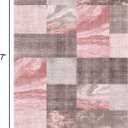 57 Washable Modern Area Rugs,Checkered Abstract Neutral Non-Slip High Traffic Large Carpet for Office,Living Room,Bedroom,Dining Room and Farmhouse,Girls Room,Pink Brown Grey