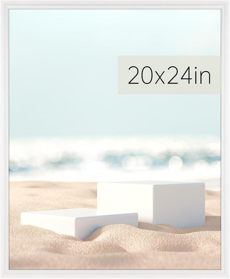 GULETHUN 20x24 Picture Frame, White Poster Frame, Home Decor Natural Gallery Frames, Horizontal or Vertical Format, Sturdy, Plexiglass, Large Wall Decor, for Photos, Artworks, Posters (20x24in)