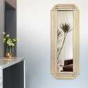 Modern Rectangle Mirror, 42"x16" Geometric Art Deco Mirror with Metal Frame, Gold Elegant Mirrors for Living Room Bedroom Bathroom Entryway Hallway, Hangs Vertically or Horizontally
