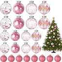 Outus 24 Pcs Christmas Balls Ornaments 1.6/2.4/3.2 Inch Large and Small Clear Glitter Ball Pink Christmas Hanging Plastic Shatterproof Christmas Tree Decor for Xmas Holiday Wedding Decoration