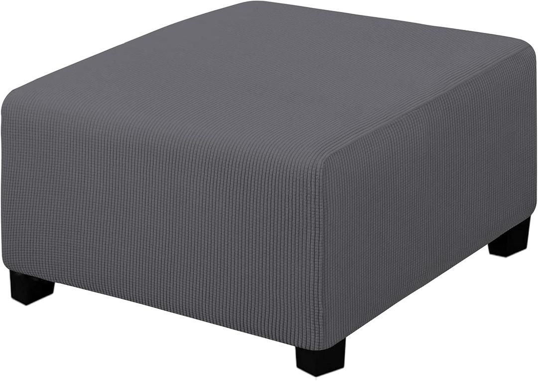 Easy-Going Stretch Square Ottoman Cover Folding Storage Stool Furniture Protector Soft Slipcover with Elastic Bottom (30x30x15inch, Grey) (Medium)
