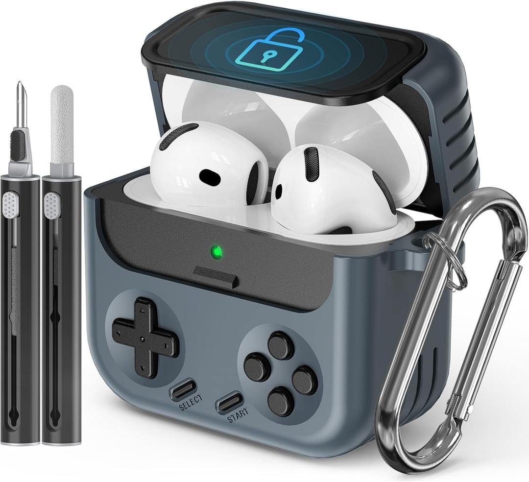 Inesore for Airpods 4 Case with Lock, Compatible with Airpods 4 with Active Noise Cancellation Cases, Classic Cool Funny Game Console Air pods4 Case Cover for Men Boy with Cleaner Kit(Black)