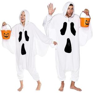 Ghost Adult Onesie - Spirit Halloween Costume - Plush Spooky One Piece Cosplay Suit for Adults, Women and Men FUNZIEZ! M