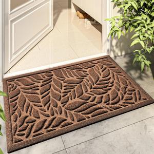 Bulijojo Front Door Mat Entrance,Durable Heavy Duty Welcome Mat,Thick Absorbent Natural Rubber Non Slip Mat,Sturdy Entryway Brown Leaves 17x30 (1'5" x 2'6" (Rectangular))