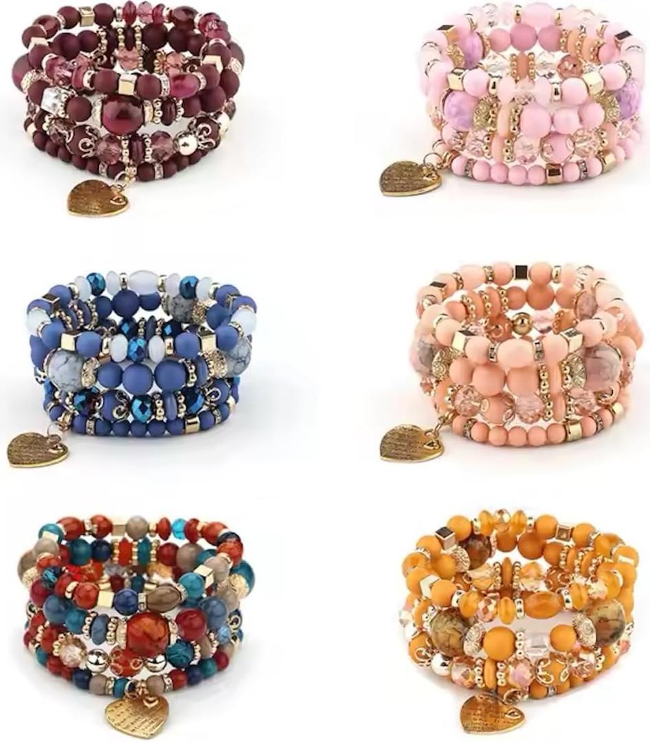 Women Beaded Bracelet Set | Colorful Boho Stackable Trendy Design with Crystal Accents Multilayer Bangle Bracelet | Fashion Stretch Braclets Jewelry for Women