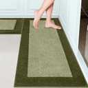 Machine Washable (24" x 36"+ 24" x 60"') Runner Rugs Set of 2, Non Slip Kitchen Mats for Floor, Absorbent Entryway Rug for Kitchen, Bedroom, Hallway, Bathroom, Door (Roll Packing) (Sage Green)