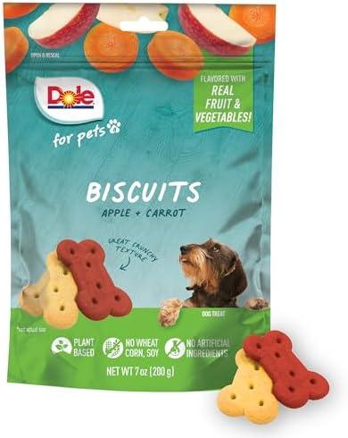Pack of 3 Dole for Pets Freshly Fetched Dog Biscuits, Apple & Carrot Flavor Dog Treats, 7oz | Flavored with Real Veggies, No Wheat, Corn, Soy, Artificial Flavors, Colors, Preservatives, or Animal Products BB 8/16/26