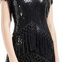 BABEYOND 1920s Flapper Dress Fringed Sequin Dress Roaring 20s Fancy Dress Gatsby Costume Dress V Neck Vintage Beaded Evening Dress, XL, Black