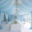 6 Panels 5ft x 30ft Baby Blue Ceiling Drapes for Weddings, Light Blue Sheer Fabric Ceiling Curtains for Gender Reveal Baby Shower Photo Background Birthday Party Decoration, Tent Drapes