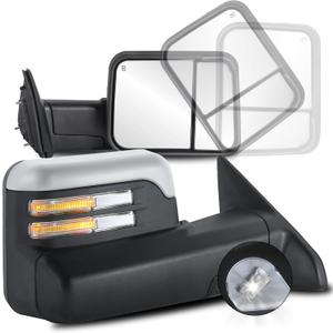 Pair Chrome Power Heated Towing Mirrors Compatible for 2009-2018 Dodge Ram 1500 (19-24 Classic Only) Compatible for 2010-2018 2500 3500 Bar Light (Color: Chrome, Style: White DRL)