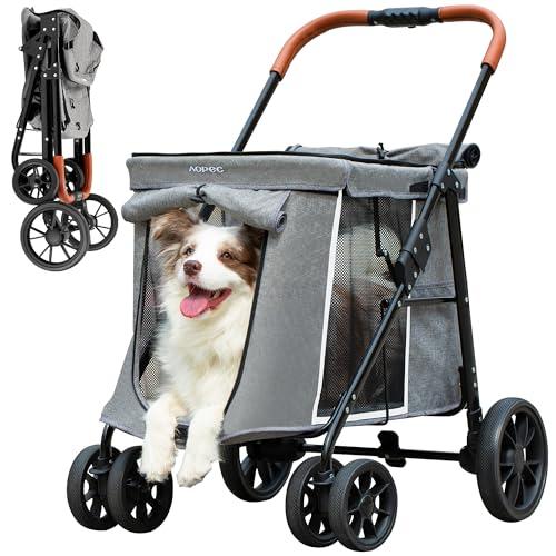 AOPEC Medium Dog Stroller, Dual Entry One-Touch Folding, Small and Medium Pet Stroller, 360° Rotating Front Wheels, 70 lbs Weight Capacity for Outdoor Travel and Elderly Dogs - Gray