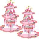 2 Pack Cupcake Stands Birthday Decorations, Themed Cupcake Holders Party Supplies Favors - 3 Tier Cardboard Cup Cake Tower for Birthday Shower Party First Day