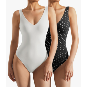 SUUKSESS Women 2 Piece Thong Bodysuit Sexy V Neck Backless Sleeveless Tank Tops M