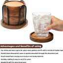 Wood Coasters for Drinks with Metal Holder, Wooden Coaster with Cork for Tabletop Protection, Drink Coasters for Coffee Table, 4.13 Inch, Set of 6 (Modern Coasters with Metal Holder)