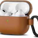 ORNARTO Compatible with AirPods Pro 2 Case, Full Protective Vegan Leather Cover for Airpods Pro 2nd / 1st Generation (2022/2019), Front LED Visible, Brown Leather