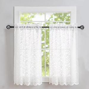 Lace Kitchen Curtains 36 inches Length 2 Panels - Retro White Kitchen Window Curtains over Sink Lace Curtains Short for Small Window Sheer for Bathroom Windows Cabinet Laundry Room Decor 26W x 36L