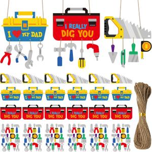 Cinrobiye 24 Set Fathers Day Craft Kits Fathers Day DIY Hanging Ornament Crafts Making Crafting Tool Box Sign Art Kit Gifts for Dad Home School Classroom Activities Party Favors Supplies Decor