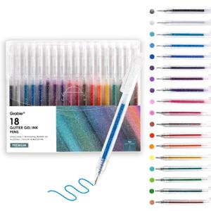 Grabie Glitter Gel Pens, 18 Colors Metallic Glitter Pens & Gel Ink Pens for Adult Coloring Books, Journaling, Drawing, Scrapbooking & DIY Crafts  Retractable Sparkle Pens, Smooth & Non-Toxic