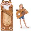 iPlay, iLearn Kid Sleeping Bag, Plush Capybara Slumber Bag, Toddler Girl Boy Nap Mat, 2 In 1 Brown Animal Pillow, Happy Travel Sleepover Daycare Preschool Birthday Gift for Age 3 4 5 6 7 8 10 12 Child