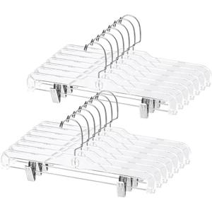 AMKUFO Pants-Hangers-with-Clips-30-Pack, 14 Inch Clear-Plastic-Skirts-Hangers-with-Adjustable-Clips for Shorts Jeans Trousers, Clothes-Hangers Non-Slip Clip-Hangers