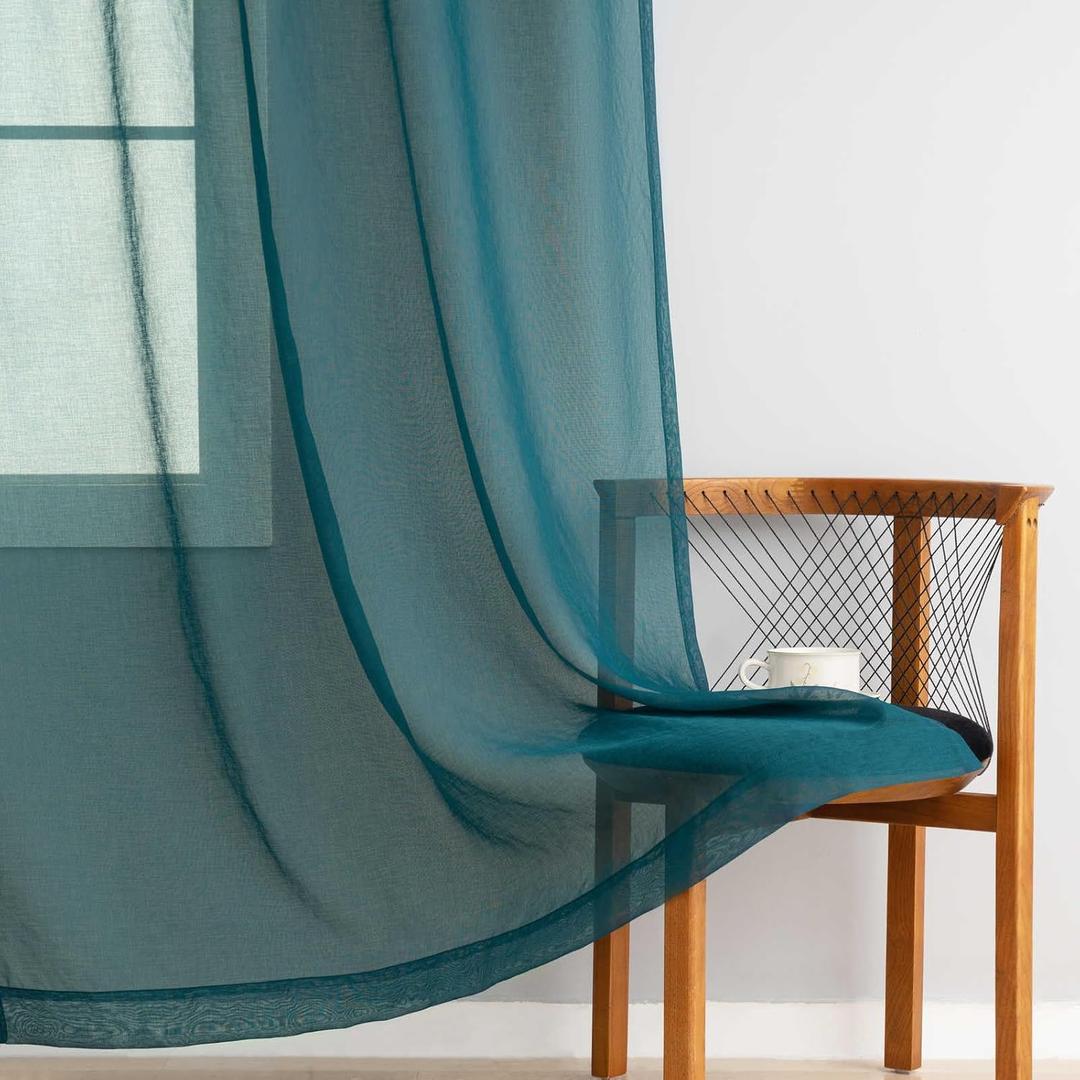 MYSTIC-HOME Green Sheer Curtains 45 Inch Long 2 Panels, Short Voile Drapes for Kitchen Dinning Small Windows, Light Filtering Sheer Curtains for Living Room Bedroom Bathroom, Rod Pocket, 52" Wx45 L