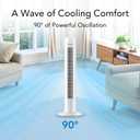 Comfort Zone 32-Inch Oscillating Tower Fan Ultra-Slim Bladeless Design with 3 Speeds, 90 Wide Oscillation & Built-in Carry Handle Quiet Portable Standing Fan for Bedroom, Home, or Office, White