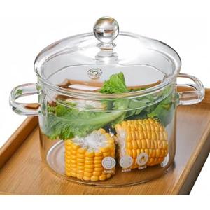 Glass Simmer Pot with Lid, Clear Glass Saucepan, Heat-Resistant Borosilicate Glass Stovetop Pot for Stove Potpourri, Saucepan Pot FIts for Cooking, Soup, Milk, Tea and Baby Food (1.35L/45OZ)