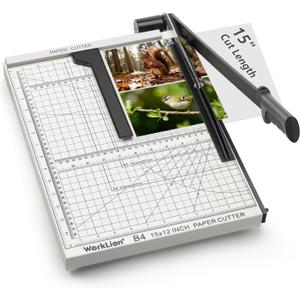 15 inch Guillotine Paper Cutter: Worklion Precision Paper Trimmer with Safety Lock,15 Sheet Capacity, Thickened Metal Based Cutting Board for Crafting Cardstock Photos Laminatedsheets in Class/Office