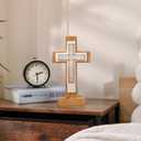 TRENDIN Wooden Standing Cross Decor for Table Desk, Rustic Stand Up Wood Cross Statue for Shelf, Decorative Catholic Christian Religious Home Decoration for Bedroom, Living Room