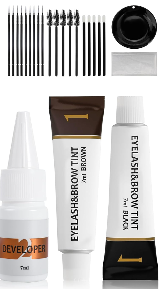 Eyelash & Eyebrow Color Kit,2 in 1 Professional Lash & Brow Color Kit Lash Color Kit with Brush Long Last Effect Up to 6 weeks,Natural,Safe & Easy Natural Brows Color DIY at Home (Black and Brown)