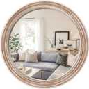 sawsile Round Wood Mirror,24 inch Circle Rustic Farmhouse Natural Wooden Frame Boho Beads Wall Mirror for Bathroom,Living Room,Bedroom or Entryway