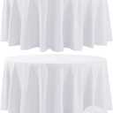 Fokitut 2 Pack Waterproof Round Tablecloth, 108 Inch, Stain Resistant and Wrinkle Polyester Table Cloth, Fabric Table Cover for Kitchen Dining, Wedding, Party, Holiday Dinner-White